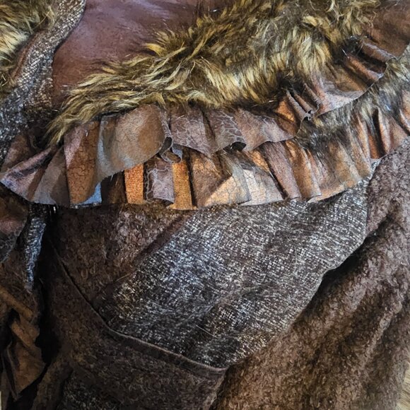 Boston Proper XS Brown Tweed Boucle Knit Faux Fur Ruffle Trimmed Sweater Jacket - Picture 5 of 5